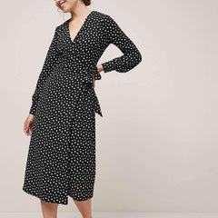 Vestidos maxi de manga larga con cuello en V y estampado de puntos