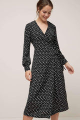 Vestidos maxi de manga larga con cuello en V y estampado de puntos