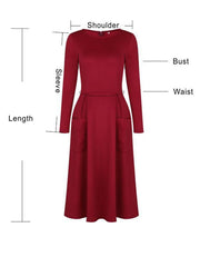 Plain With Pocket Fashion Woman Autumn Long Sleeve Skater Dresses