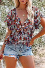 Blissful Getaway Floral Print Button-Up Top
