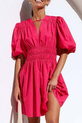 Always In Mind Puff Sleeve Pleated Mini Dress