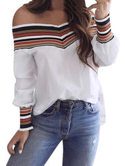 Offene Schulter-Off-Shoulder-Langarm-T-Shirts für Damen
