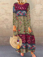 Vestidos maxi estampados de manga larga y cuello redondo