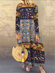 Vestidos maxi estampados de manga larga y cuello redondo