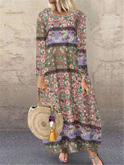 Vestidos maxi estampados de manga larga y cuello redondo