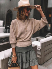 Suéteres de punto para mujer con mangas de murciélago y cuello redondo lisos