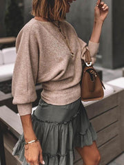 Suéteres de punto para mujer con mangas de murciélago y cuello redondo lisos