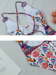 Traje de baño bikini con diseño de lazo y tirantes estampados