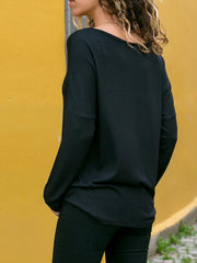 Camiseta informal de manga larga con cuello redondo y costuras de colores populares