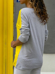 Camiseta informal de manga larga con cuello redondo y costuras de colores populares