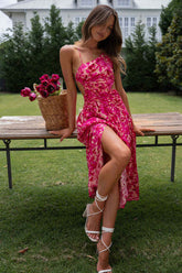 Beauty And Brains Print High-Slit Midi Dress