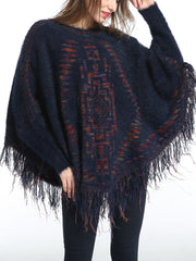 Pullover mit Fledermausärmeln und Labyrinthmuster