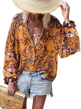 Blusas holgadas versátiles de talla grande con cuello en V y manga larga estampadas