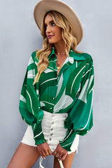 Life Of Love Print Button Down Smocked Top