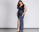 Plus Evelyn Formal Wrap Satin Dresses