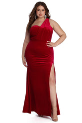 Plus Iris One Shoulder Draped Velvet Dresses