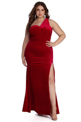 Plus Iris One Shoulder Draped Velvet Dresses