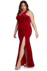 Plus Iris One Shoulder Draped Velvet Dresses