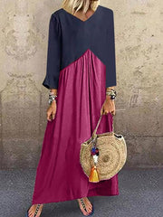 Patchwork-Farben, unregelmäßige Langarm-Maxikleider