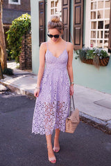 Lace Hollow-out Midi Dress
