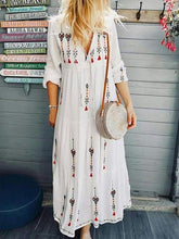 Printed v neck women long sleeve maxi dresses