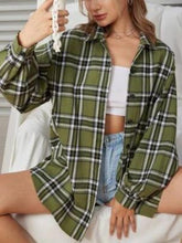 Karierte Kragenknopf Langarmhemdblusen