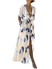 Printed deep V fashion maxi dresses