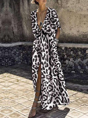 Printed deep V fashion maxi dresses