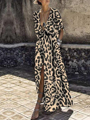 Printed deep V fashion maxi dresses
