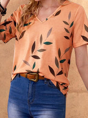 Camiseta con hombros caídos y estampado de plantas