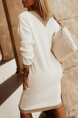 Arbeitskleider mit Karomuster und V-Ausschnitt, einfarbig, einteiliger Rock