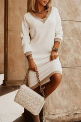 Arbeitskleider mit Karomuster und V-Ausschnitt, einfarbig, einteiliger Rock