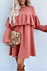 Arbeitskleider mit einfarbiger Falte und O-Ausschnitt