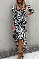 Vestido elegante con cuello en V y estampado irregular para el trabajo