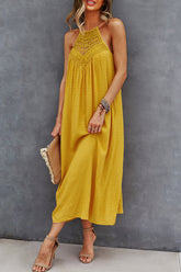 Vestidos elegantes de trabajo con falda de un solo paso, con cuello halter y encaje sólido ahuecado