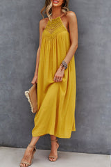 Elegante Kleider mit einfarbiger Spitze und ausgehöhltem Neckholder und einem Schrittrock