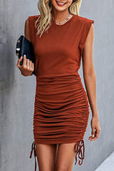 Solide A-Linien-Kleider mit Kordelzug und Rundhalsausschnitt