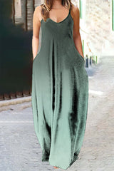 Vestido informal de talla grande para vacaciones, con cambio gradual, bolsillo en contraste, cuello en V, estampado