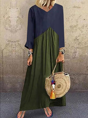 Patchwork-Farben, unregelmäßige Langarm-Maxikleider