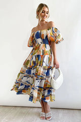 Darling Daylily Floral Print Off Shoulder Smocked Maxi Dress