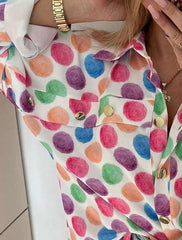 Blusas de mujer de manga larga con solapa y cierre de punto estampado