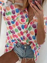 Blusas de mujer de manga larga con solapa y cierre de punto estampado