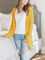 Plain Long sleeve Cardigan Pocket Knit Coat