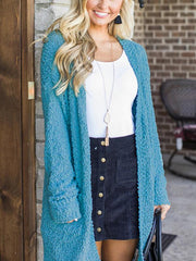 Plain Long sleeve Cardigan Pocket Knit Coat