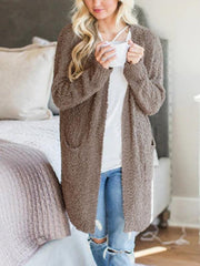 Plain Long sleeve Cardigan Pocket Knit Coat
