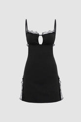 Lace Trim Backless Slit Mini Dress