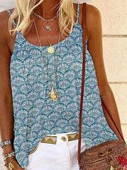 Camiseta de mujer con cuello redondo, tirantes y estampado de moda de talla grande