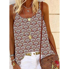 Camiseta de mujer con cuello redondo, tirantes y estampado de moda de talla grande