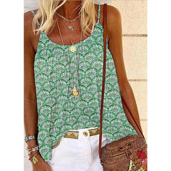 Camiseta de mujer con cuello redondo, tirantes y estampado de moda de talla grande