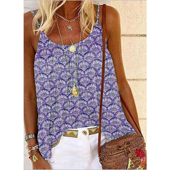 Camiseta de mujer con cuello redondo, tirantes y estampado de moda de talla grande